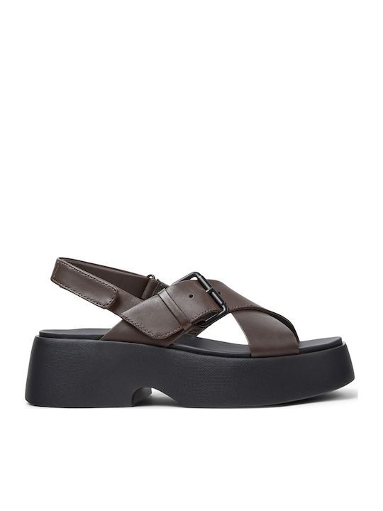 Tasha Leder Flache Sandalen Für Damen Braun