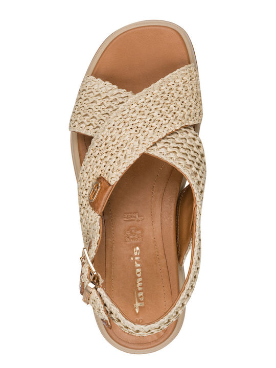 Leather Women's Sandals Flatforms Beige