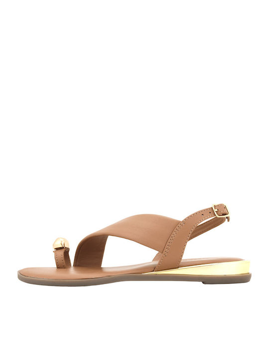 Leather Women's Flat Sandals Tabac Brown