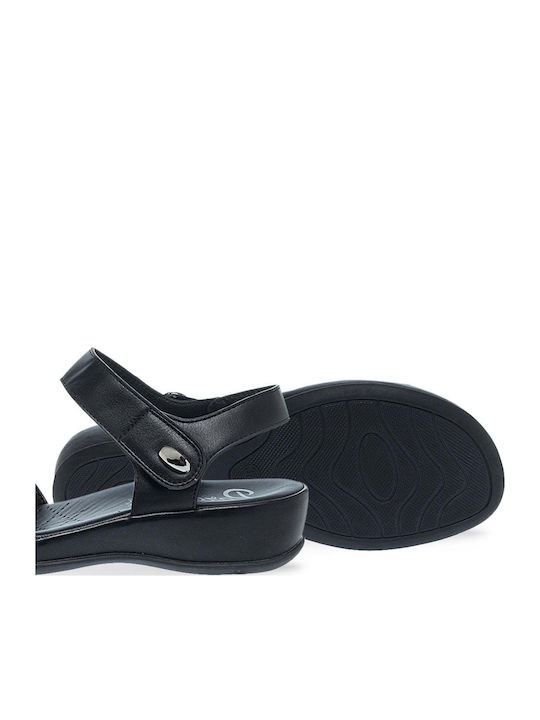 Deri Damen Anatomisch Flache Sandalen Schwarz