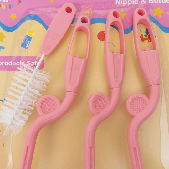 Set 4 Brushes Cleaning Baby Bottles Nipples Pink Z-tools Zts 9099