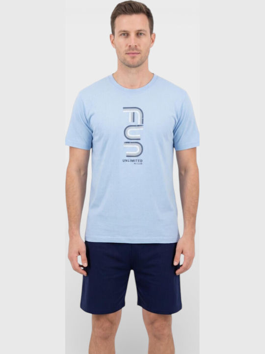 Men's Pyjama Nina Club Cotton Summer Fun Light Blue Nc26739-1-light blue