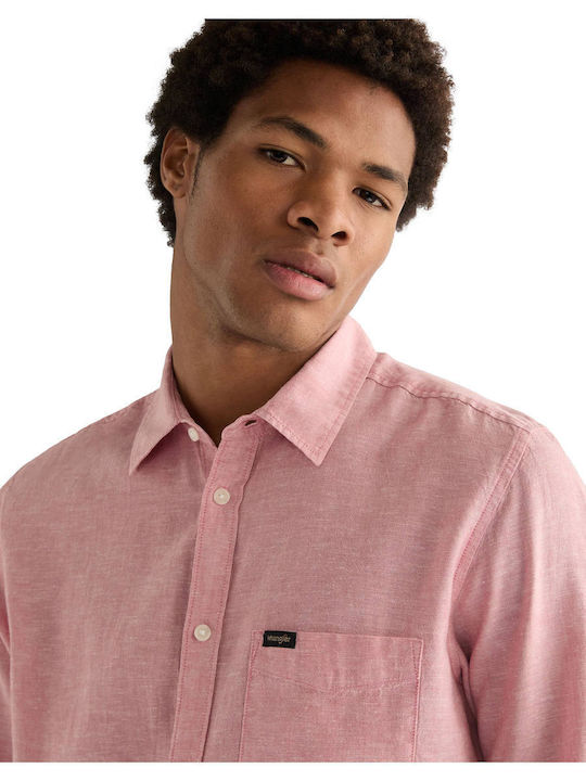 Wrangler Shirt Λινό Πουκάμισο Ροζ