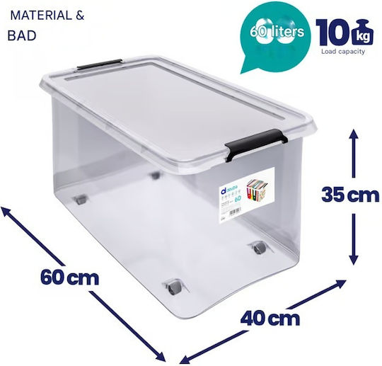 Deuba Plastic Storage Box with Wheels and Transparent Lid 60x40x35cm