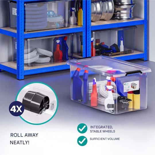 Deuba Plastic Storage Box with Wheels and Transparent Lid 60x40x35cm