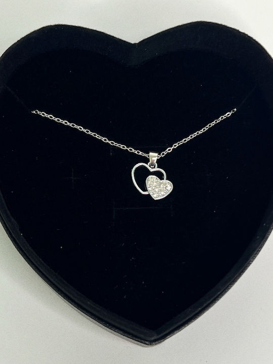 Velve Necklace With Black Heart Design