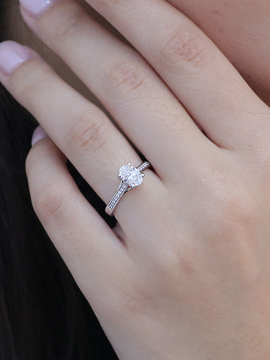 Einzelner Steine Ringe aus Weißgold 14K mit Kunstdiamant