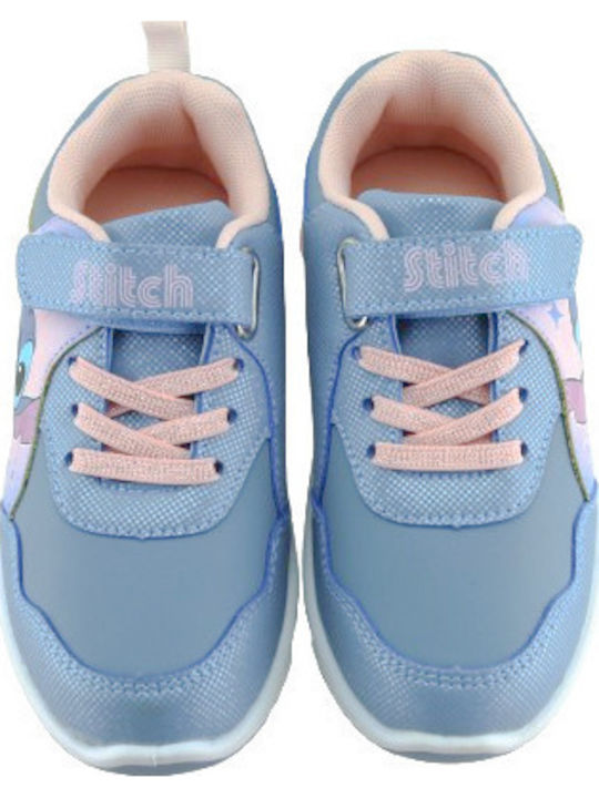 Disney Stitch Kids Sneakers with Hoop & Loop Closure Light Blue