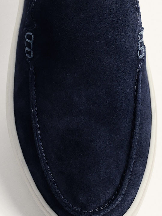 Loafers Bărbătești Din Piele Întoarsă În Culoare Albastră