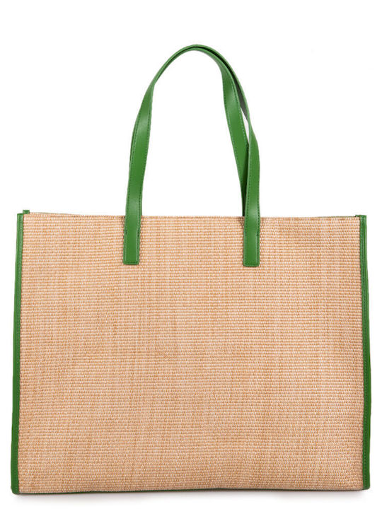 Large Icon Straw Women's Shoulder Bag Green