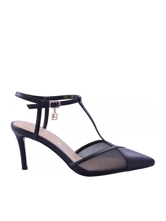 Heels with Strap & Thin Medium Heel Black