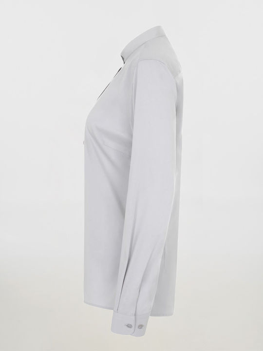 Velilla Damen Mao Stretch Hemd Mit Langem Arm Ice Grau