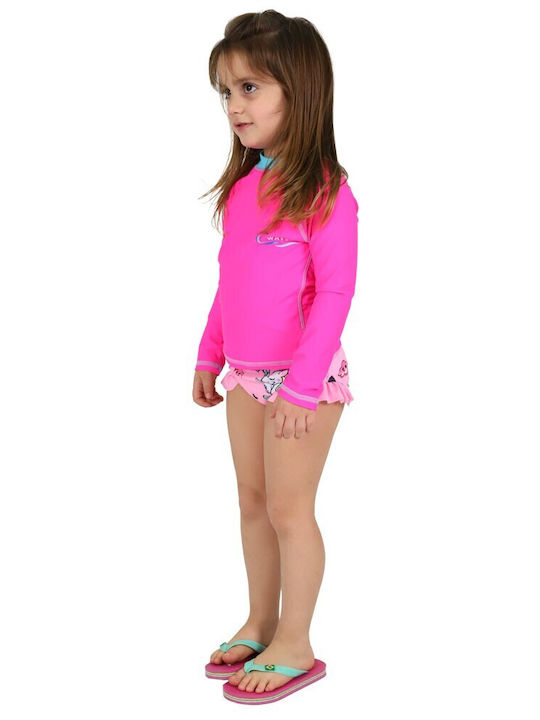 Waves Kids Swimwear Rashguard With Long Sleeve Fuchsia