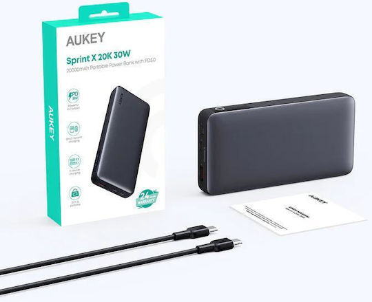 Aukey PB-Y42 Външна Батерия 20000mAh 30W с USB-A Изходен Порт и 2 USB-C Изходни Порта Power Delivery / PPS Черна
