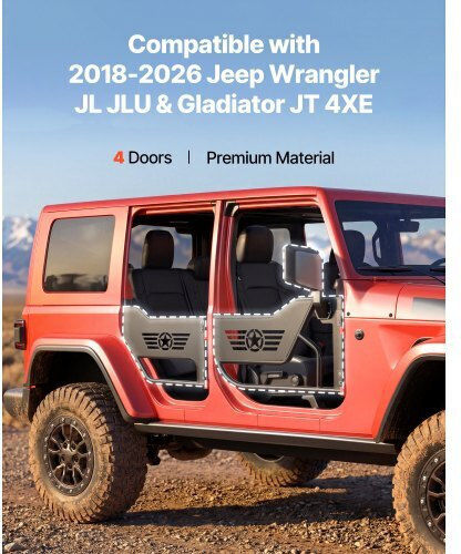 Vevor Jeep Tube Doors 4-door Compatible 2018-2026 Jeep Wrangler Jl Jlu & Gladiator Jt 4xe Steel Off Road Front & Rear Tubular Half Doors Dot Certified Side View Mirrors Rubber Pads