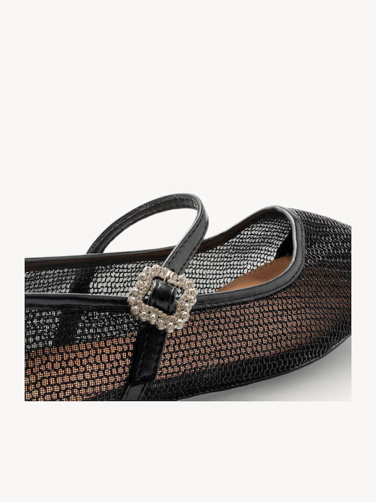 Schwarze Damen Ballerinas Netz Dekorative Agraffe