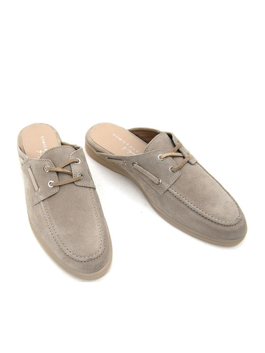 Suede Mules With High Heel In Beige Colour