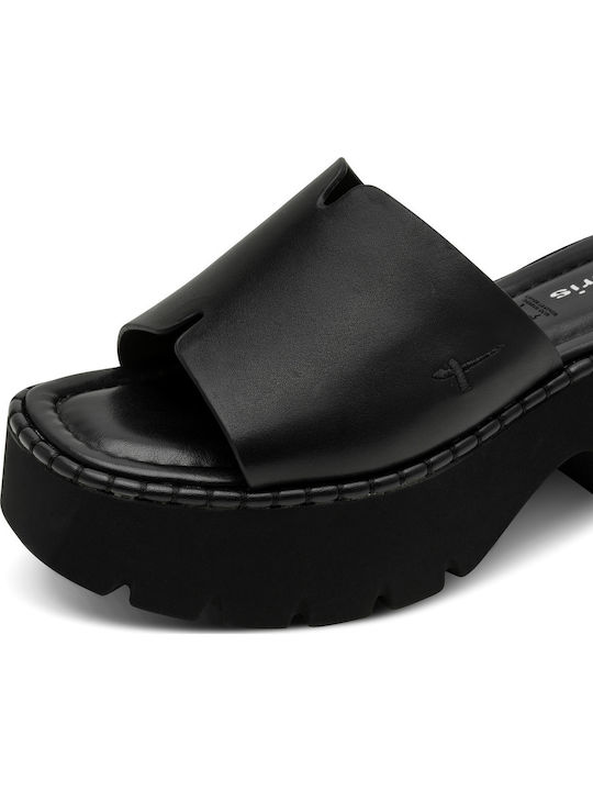 Leather Mules With Chunky High Heel In Black Colour