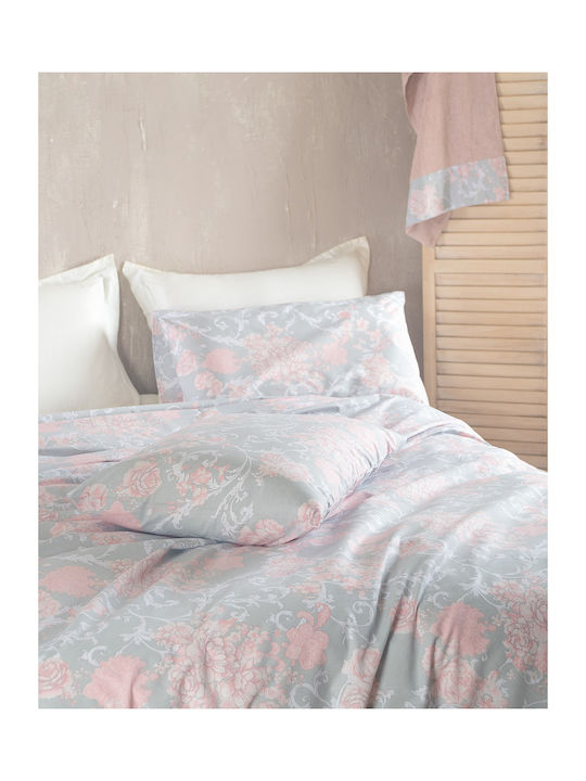 Rythmos Candince Bed Sheet Set with 2 Pillowcases King Size with Rubber Hugger 160x260+25cm Pink 3 Pieces