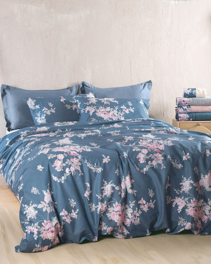 Rythmos Springtime Nova Комплект Чаршафи King Size 270x290см Тъмносини (4 броя)