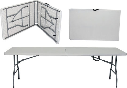 Set De Mobilier Pentru Catering Evenimente Raki Masă Pliabilă Dreptunghiulară Tip Valiză 244x76xh74cm 10 Scaune 44x42xh92cm Plastic Metal Alb