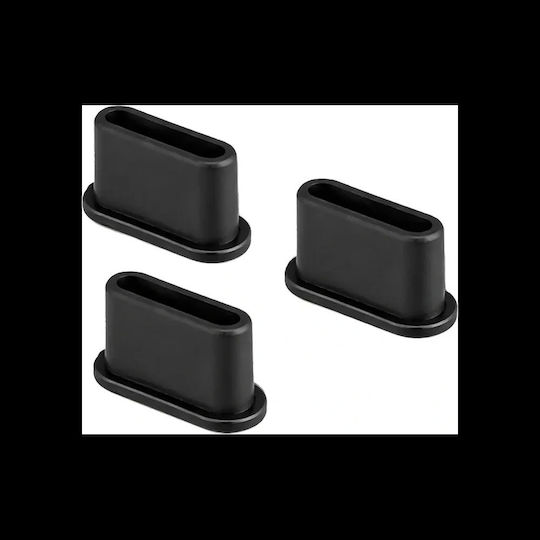 Protectoare Capac Port Usb-c Bizon Dop Praful Port Tip C Dispozitive Negre Set 3 Bucăți