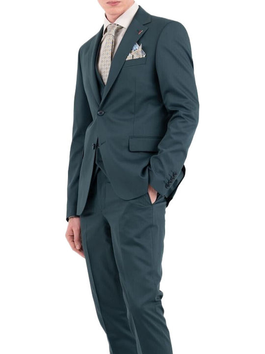 Summer Men's Suit with Vest Slim Fit Green