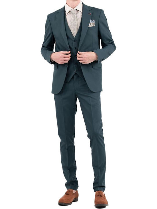 Summer Men's Suit with Vest Slim Fit Green