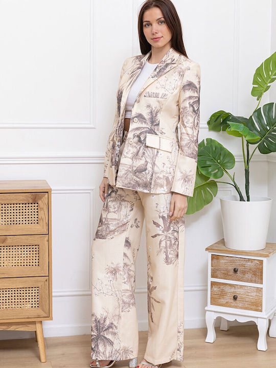 Cuca Women's Crepe Blazer Beige