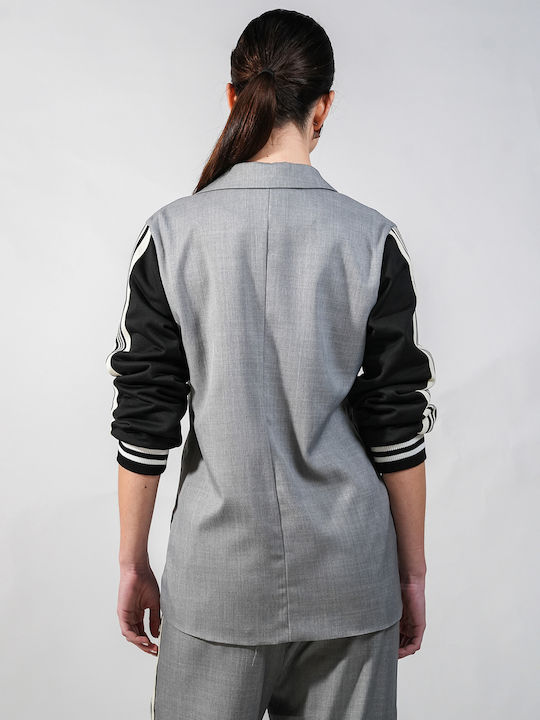 Sotris Long Women's Double Breasted Blazer Gray