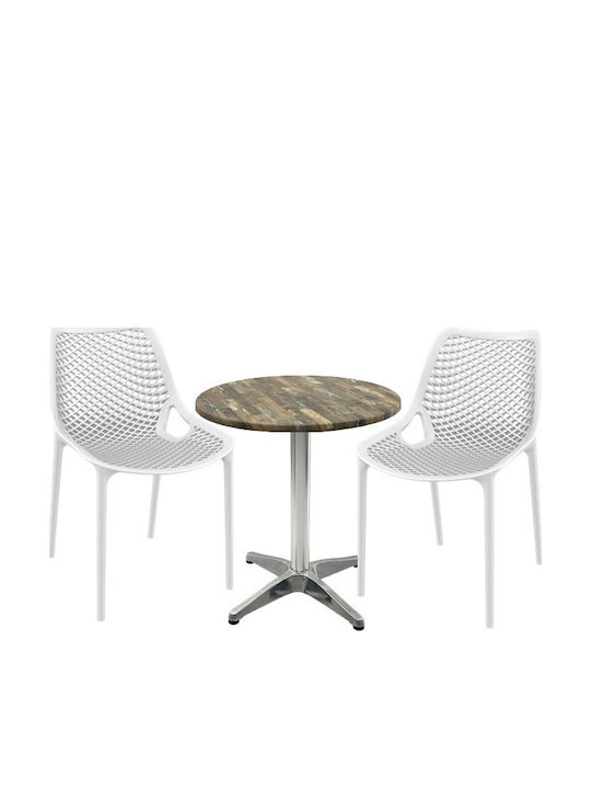 Set Sala De Mese Pentru Spații Exterioare Mici Maple 3 Piese Albe