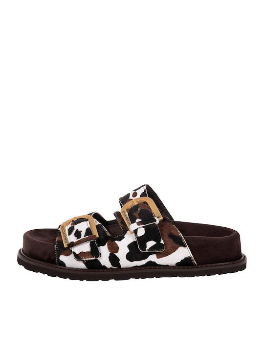 Leather Women's Flat Sandals Brown