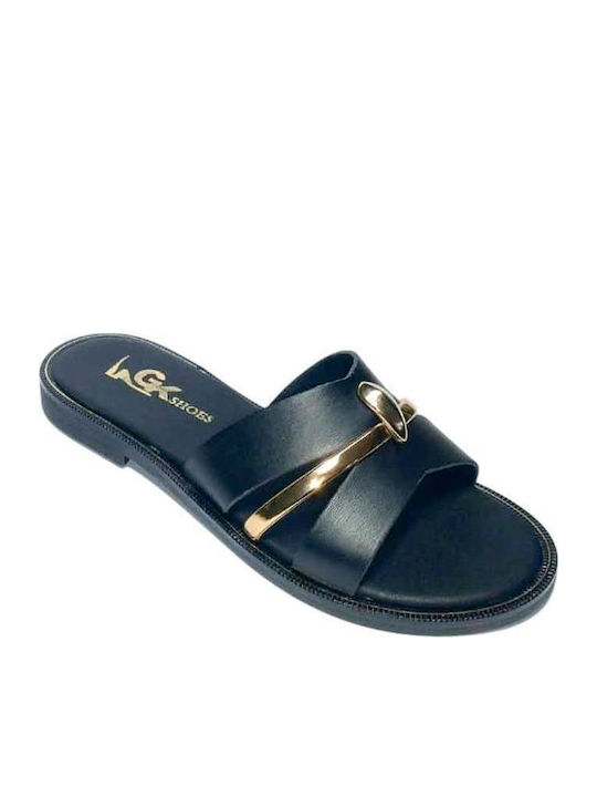 Leather Women's Flat Sandals Black