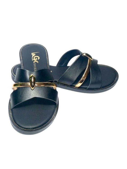 Leather Women's Flat Sandals Black