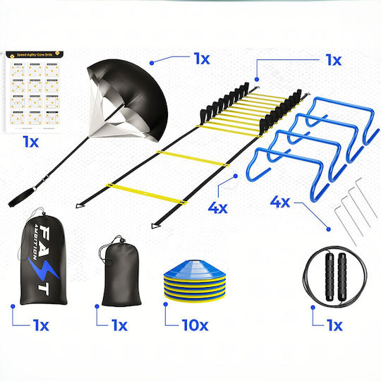 Set De Antrenament Pentru Viteză Și Agilitate Zola Scară De Coordonare De 6 Metri 12 Trepte 4 Ancore Metalice Fixare 10 Conuri 4 Bariere Parasut De Alergare Frânghie Geantă