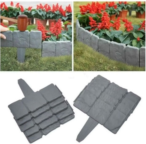 Set 10 Piese Decorative Gardă Viu De Grădină Delimitare Gri Culoare Imitatie Piatra 25x23 Cm Lungime 2.5 M
