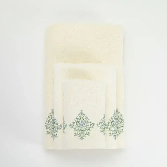 Borea Bath Towels Set of 3 Pieces Damask Ecru