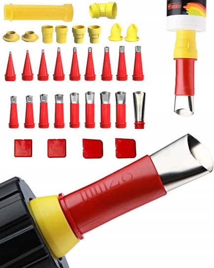 Set 32 Accesorii Pentru Aplicarea Siliconului Neted Duze Universale Zola Diverse Dimensiuni 5-35 Mm Reutilizabile Plastic Oțel Inoxidabil Roșu Galben