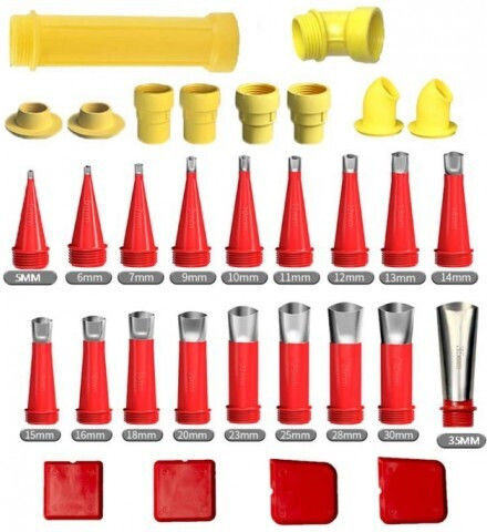 Set 32 Accesorii Pentru Aplicarea Siliconului Neted Duze Universale Zola Diverse Dimensiuni 5-35 Mm Reutilizabile Plastic Oțel Inoxidabil Roșu Galben