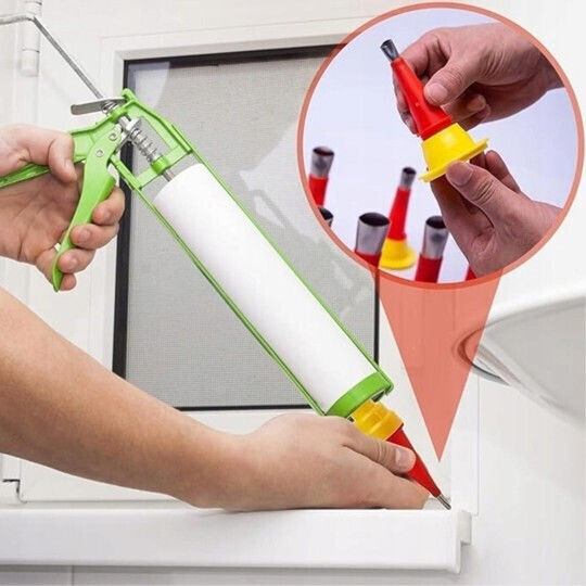Set 32 Accesorii Pentru Aplicarea Siliconului Neted Duze Universale Zola Diverse Dimensiuni 5-35 Mm Reutilizabile Plastic Oțel Inoxidabil Roșu Galben
