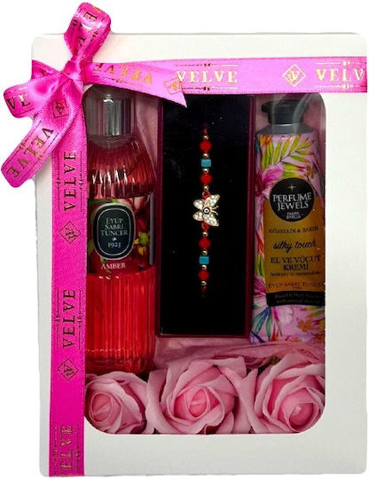 Pachet Beauty 150ml Eyup Sabri-tuncer Eau de Cologne 50ml Eyup Sabri-tuncer Cremă de Mâini și Corp Săpun Trandafiri Brățară cu Șnur În Cutie Cadou Roz