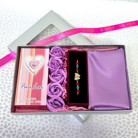 Pachet Lady Parfum Arabian Pure Love Eau De Parfum Pentru Femei 50 Ml Săpun Trandafiri Eșarfă Pentru Femei Brățară Șnur Lila