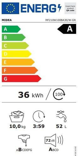 Midea Пералня 10 кг 1400 Оборота MF210W100BA30/W-GR