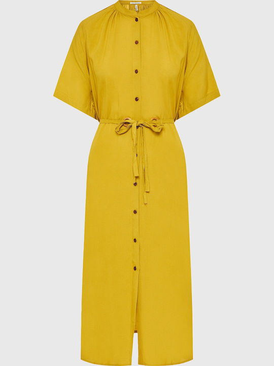 Summer Midi Shirt Dress Yellow