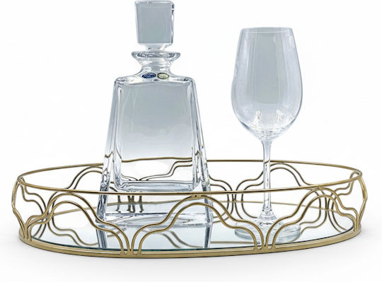 Domumart Hochzeits Tablett Metallisch Glas mit Spiegel Gold