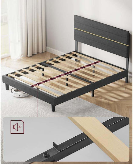 Pat Dublu Tapițat cu Material Gri pentru Saltea 140x200cm