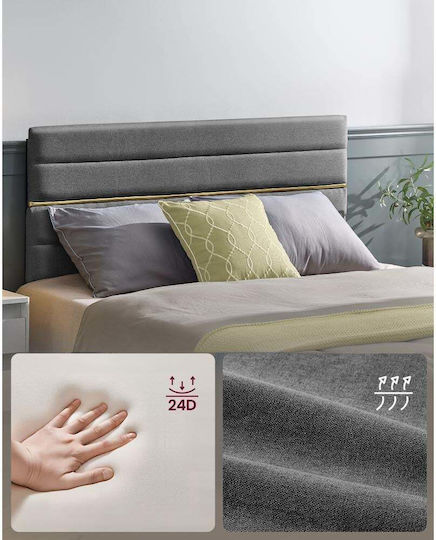 Pat Dublu Tapițat cu Material Gri pentru Saltea 140x200cm