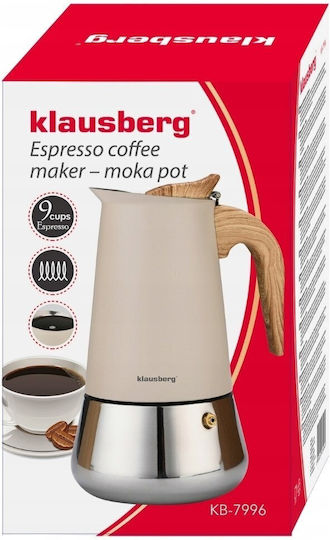 Klausberg Electric Stovetop Espresso Pot 9 Cups Silver