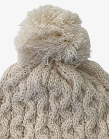 Pom Pom Beanie Fleece Pentru Femei Căciulă cu Tricotat Coastă în Culoare Albă