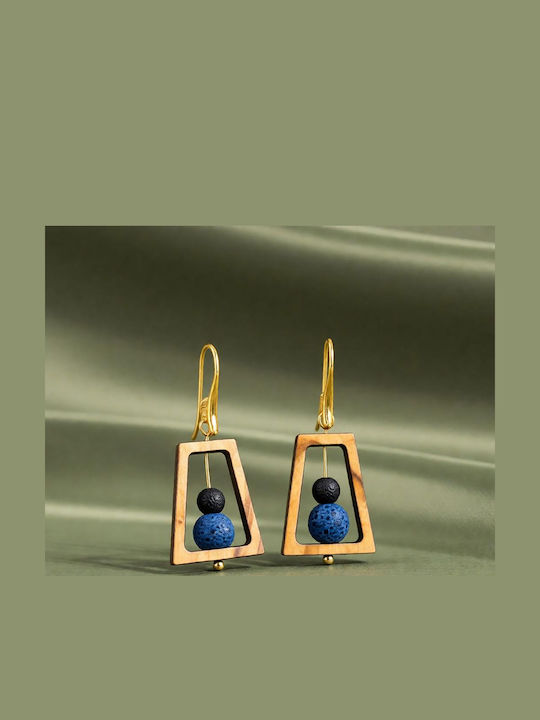 Olive Earrings Made of Steel with Blue Stones